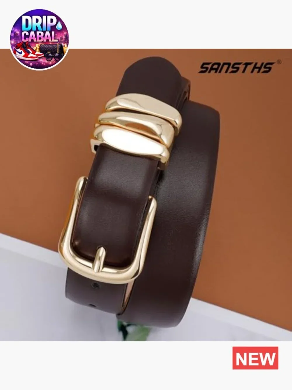 Faux Leather Belt with Triple Gold Keeper Loops for Women
